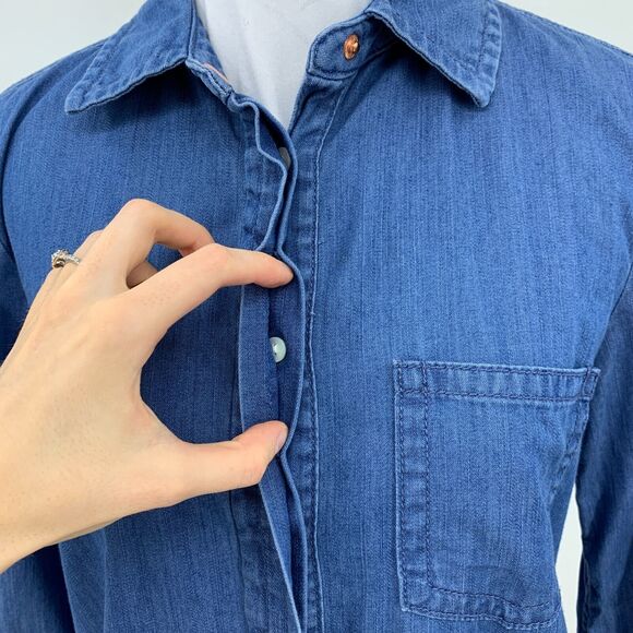 Cece Nordstrom Chambray Top Womens XS Extra Small Blue Hidden Buttons Shirt - Picture 6 of 12